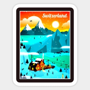 Switzerland Ski Resort Travel and Tourism Advertising Print Sticker